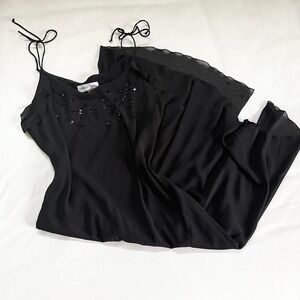 black fairy beaded dress  90s black chiffon maxi dress Alfredo Venini size xl